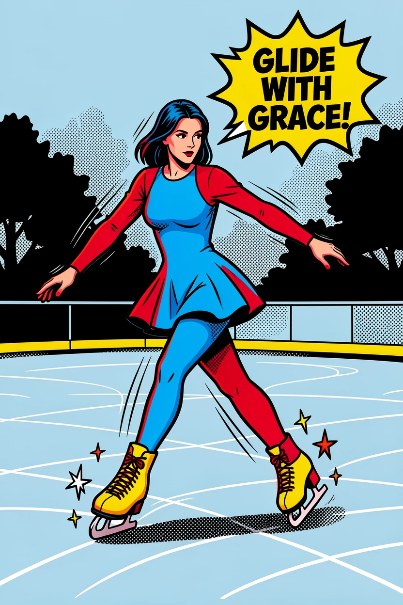 An ice skater gliding gracefully across an outdoor rink