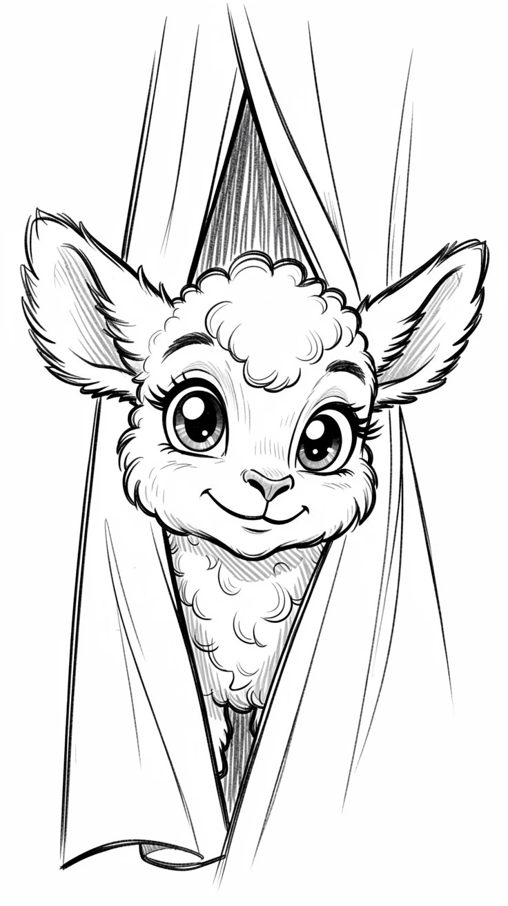 [Cute Animals & Pets] Adorable scene of a curious lamb hiding behind a curtain, bursting with charm and playful energy