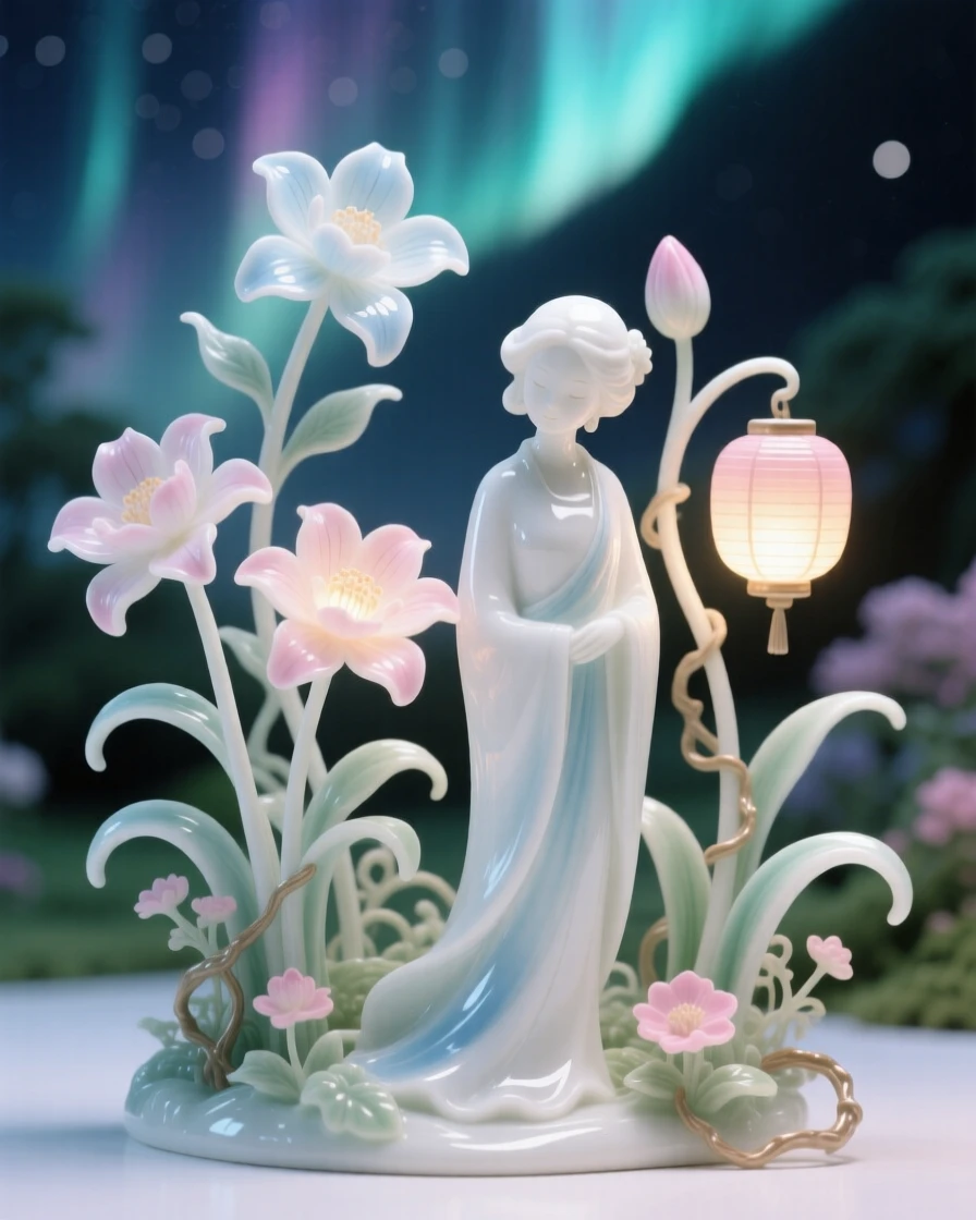 A magical garden where flowers glow like lanterns, colors shifting like an aurora overhead.