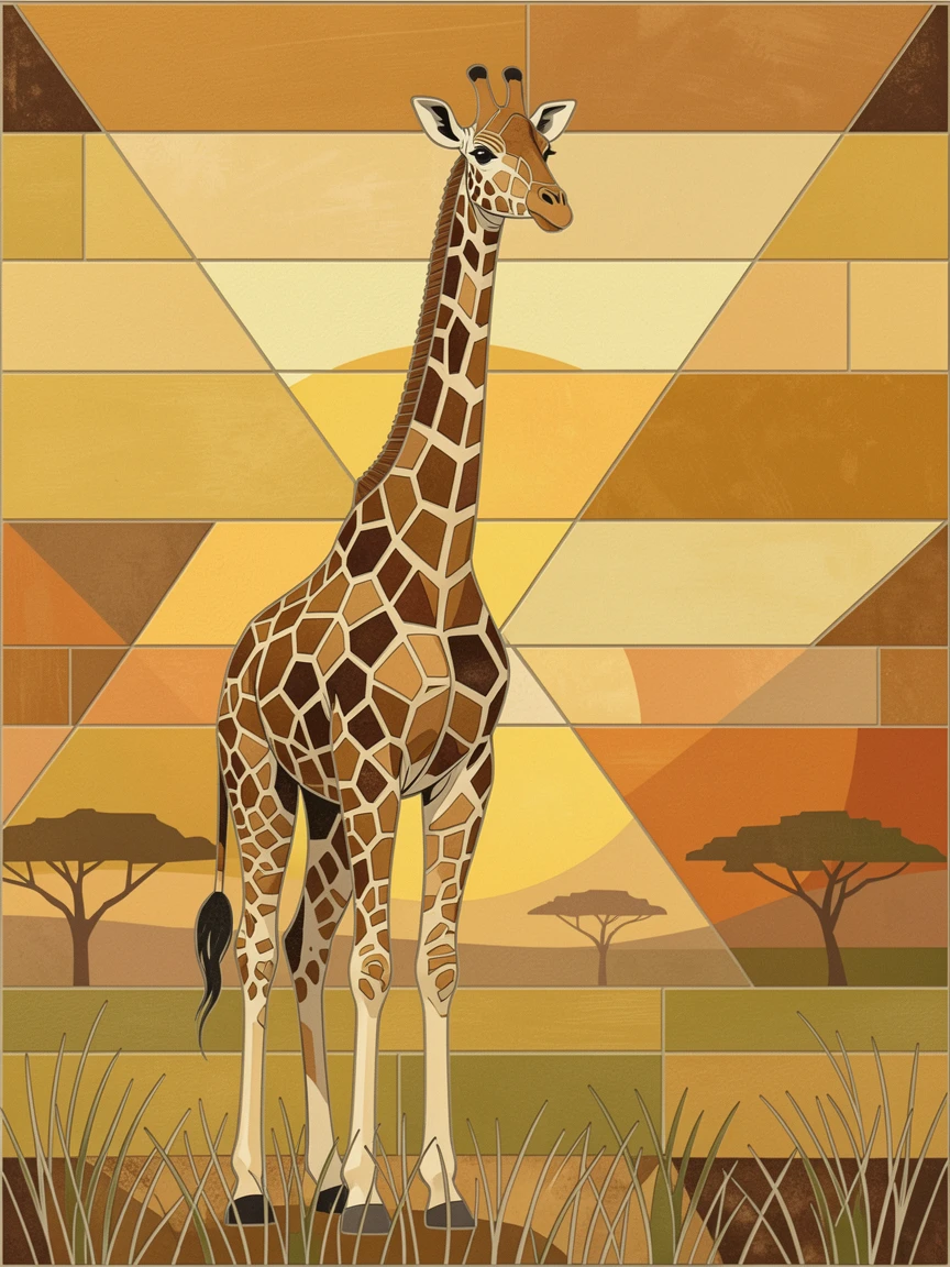 A giraffe standing tall against a golden African sunset.