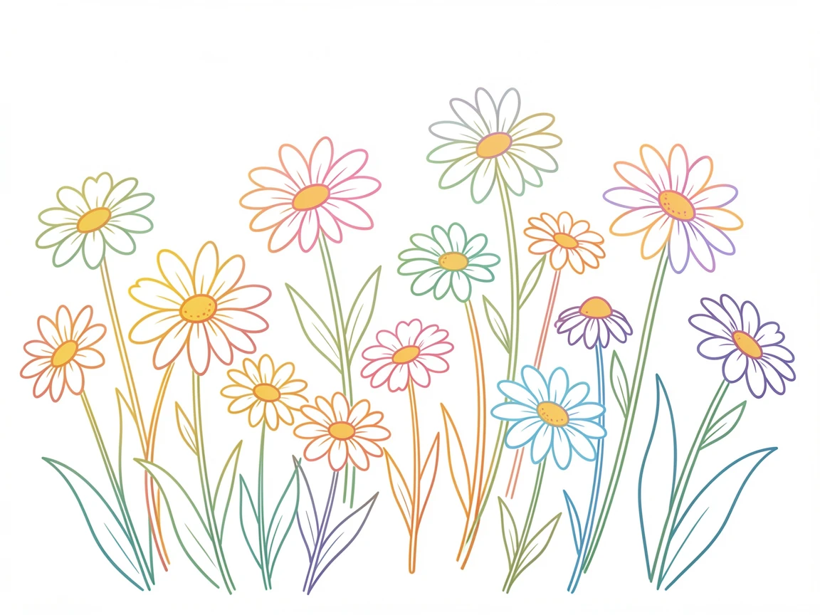 A field of wild daisies swaying gently in a warm summer breeze.