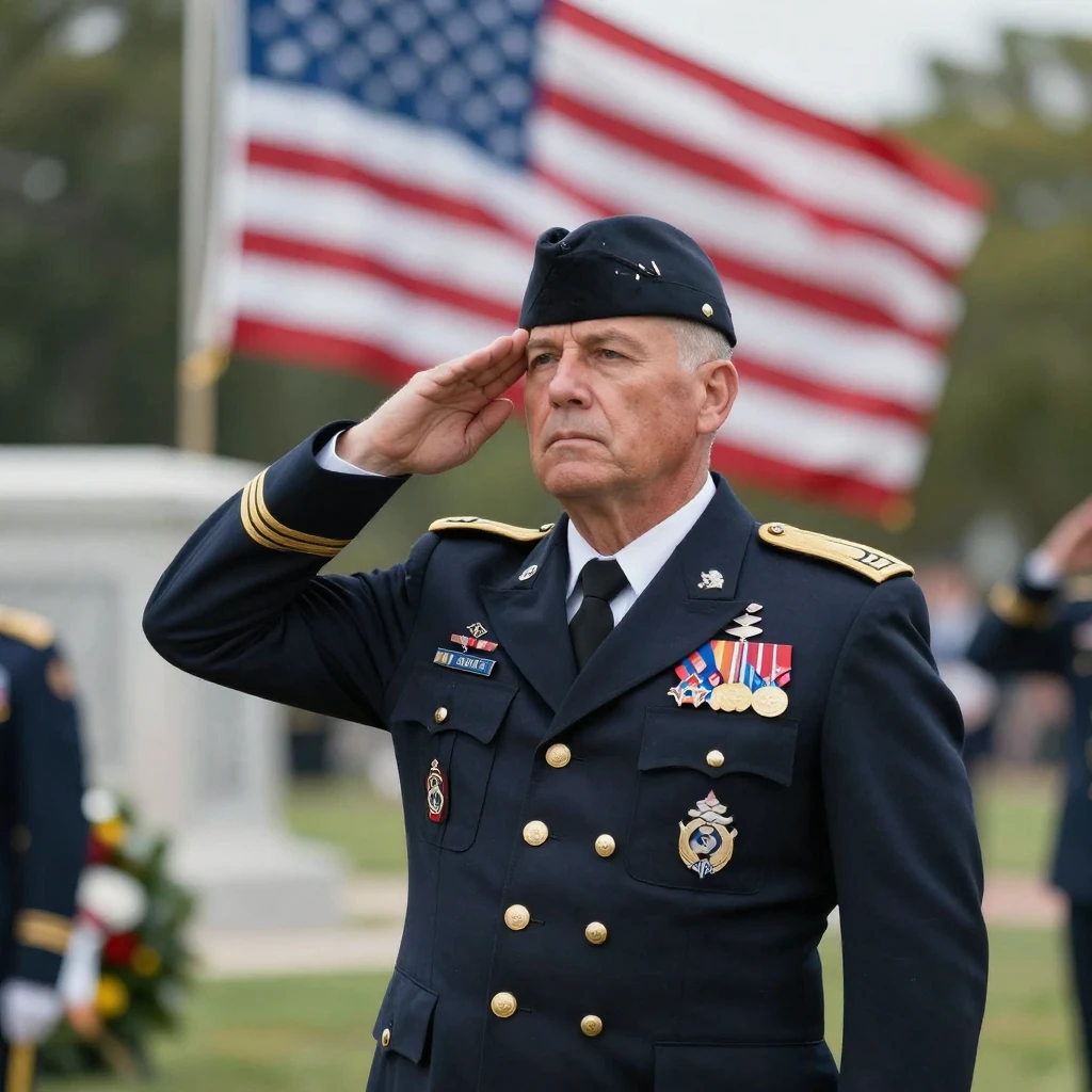 A veteran saluting during a solemn memorial ceremony
