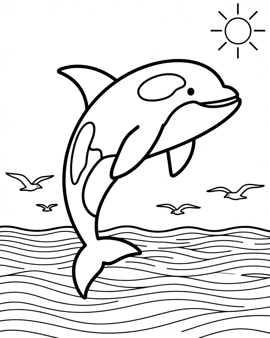 A friendly orca whale leaping out of the ocean