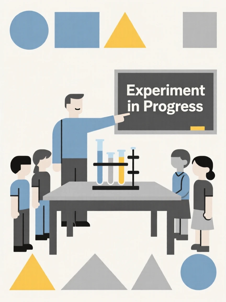 A teacher guiding students through an experiment