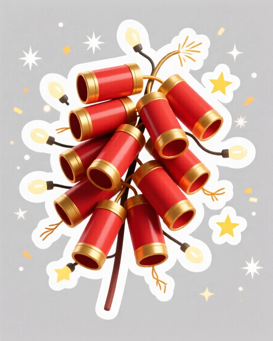 A sparkling and celebratory bundle of firecrackers for a festive celebration, surrounded by twinkling fairy lights, during a beloved yearly tradition.