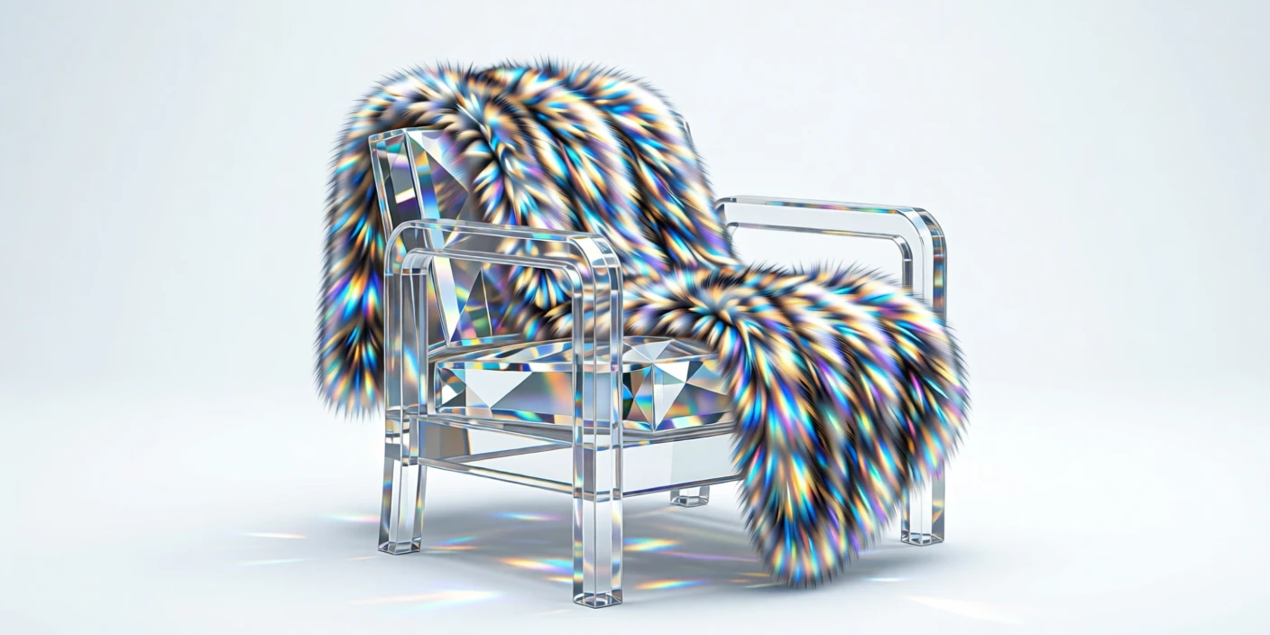 A luxurious fur throw draped elegantly over a modern minimalist armchair.