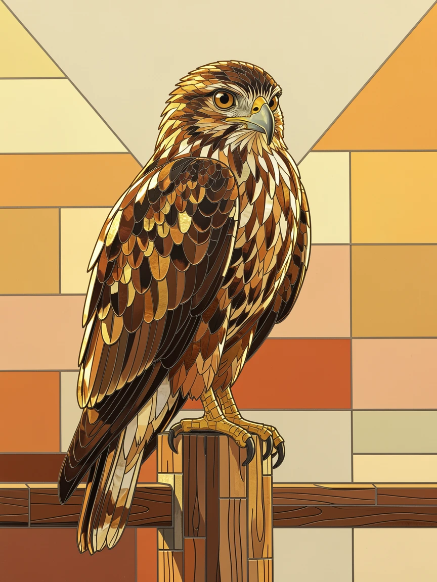 A close-up portrait of a hawk perched on a fence post at golden hour, showing rich fur or feather detail and expressive eyes.