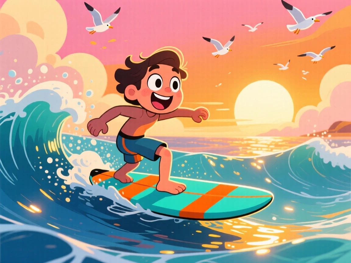 A surfer paddling out to catch waves at golden hour.
