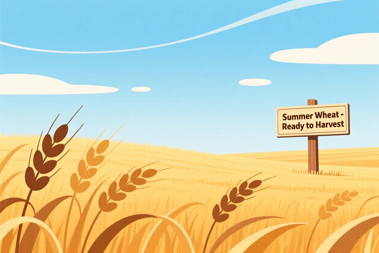 A golden summer wheat field ready for harvest under a wide sky.