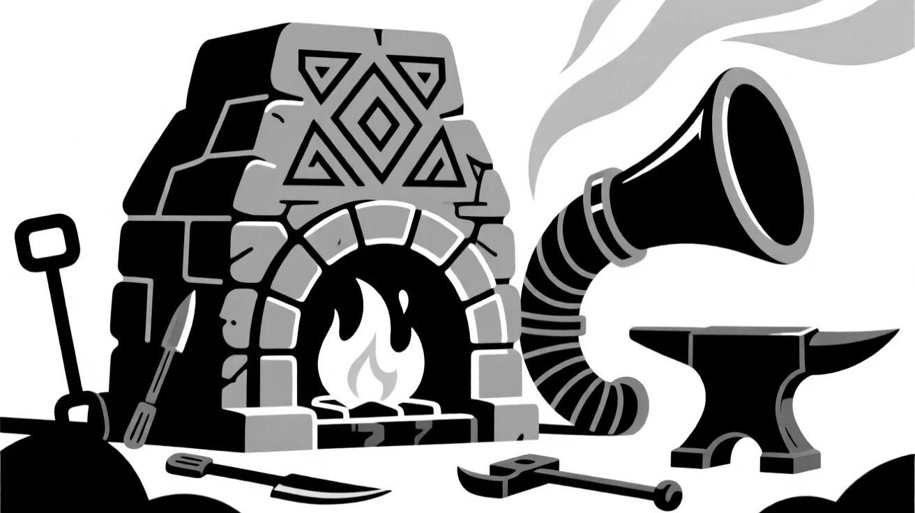 A dwarven forge glowing with molten metal.