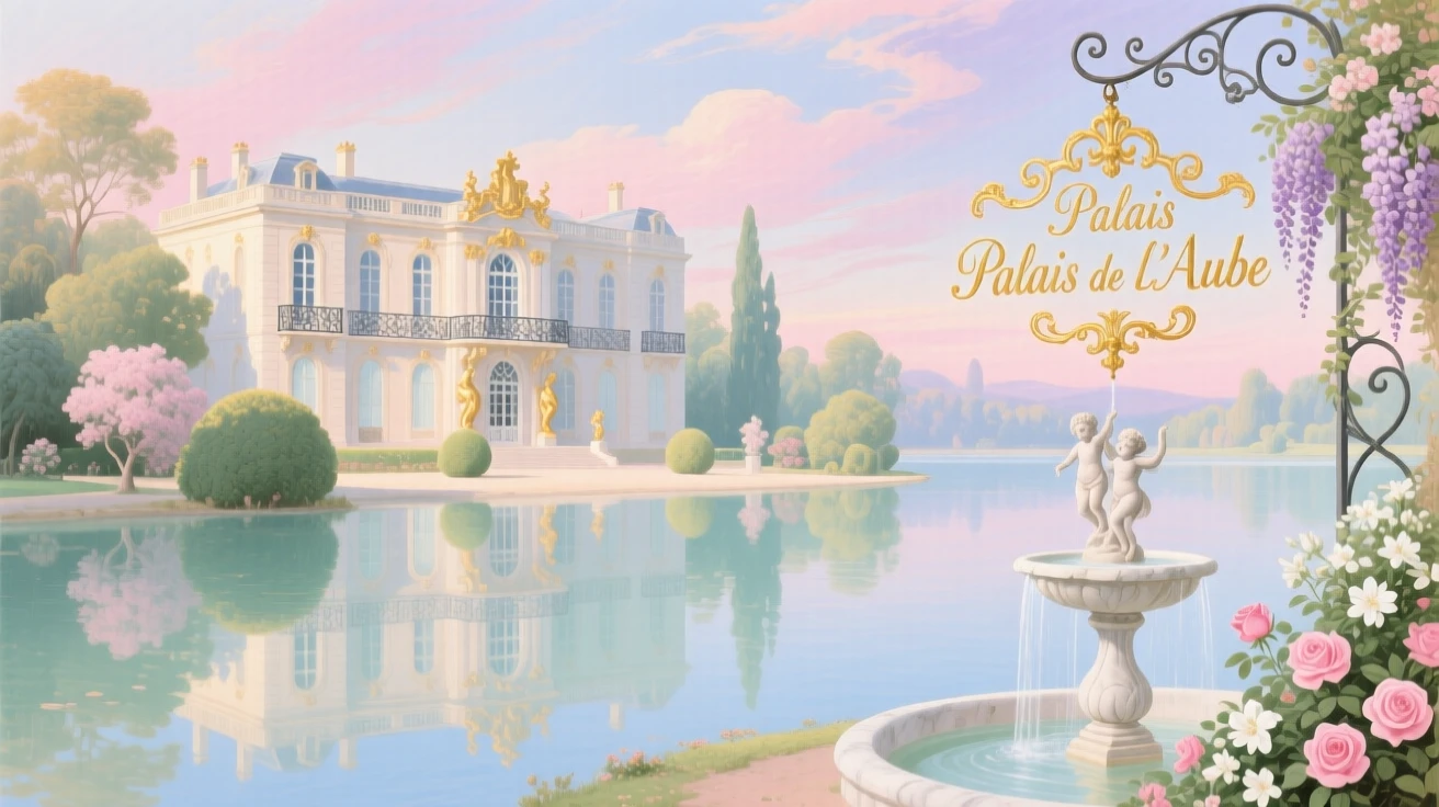 A lakeside palace reflected perfectly in still morning water  