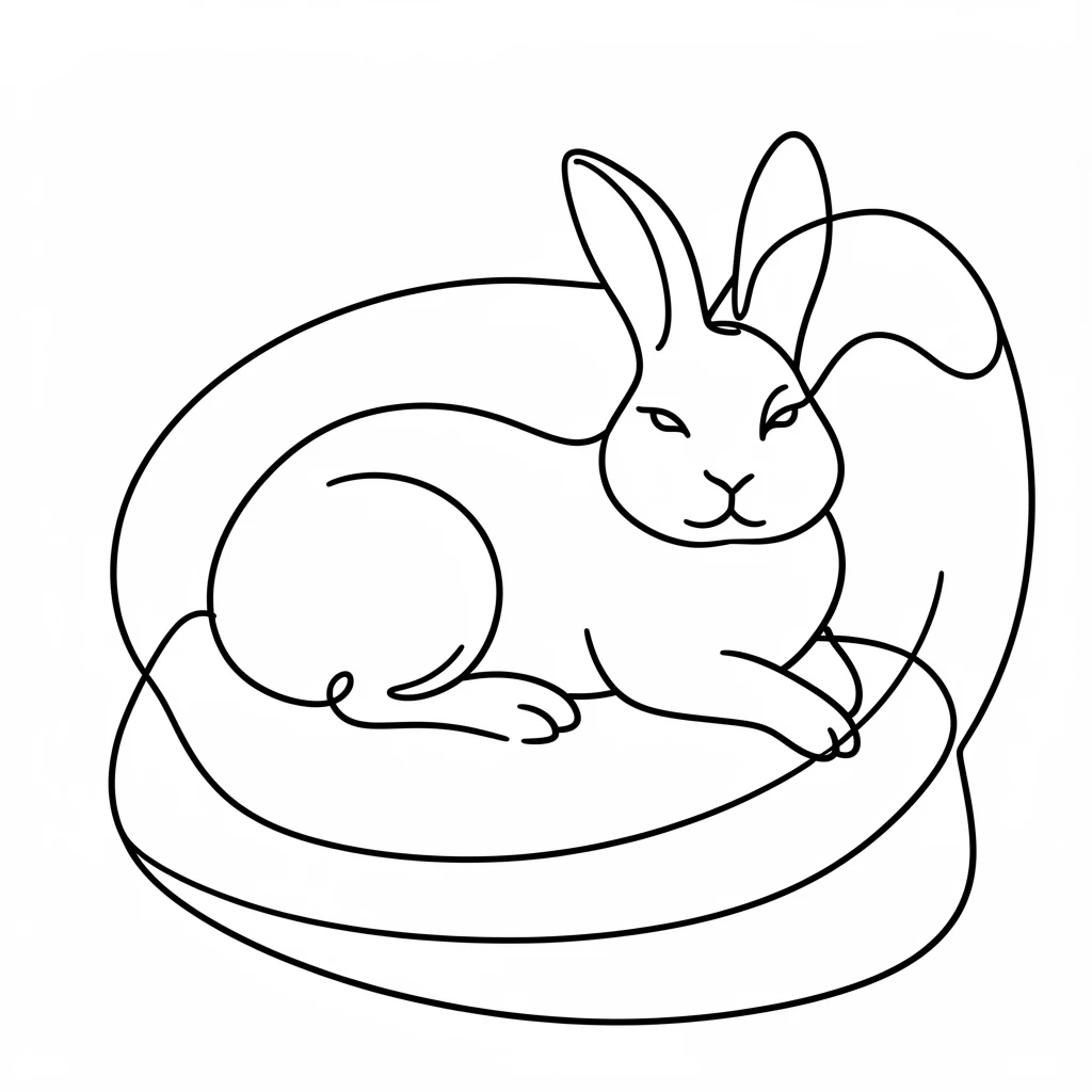 a content rabbit lounging on a cushion, with ears relaxed and eyes half-closed
