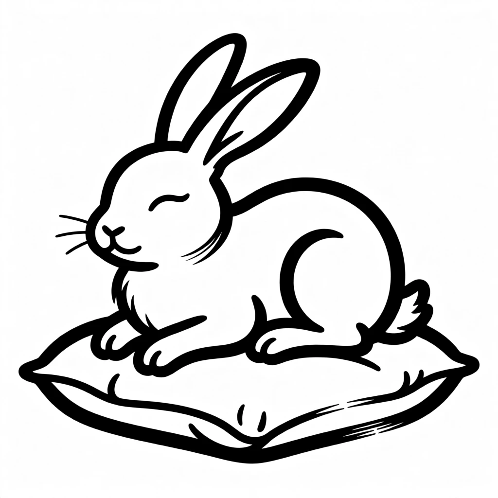 a content rabbit lounging on a cushion, with ears relaxed and eyes half-closed