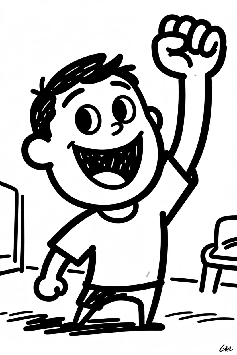 A person doing a triumphant fist pump after finishing a tough home workout.