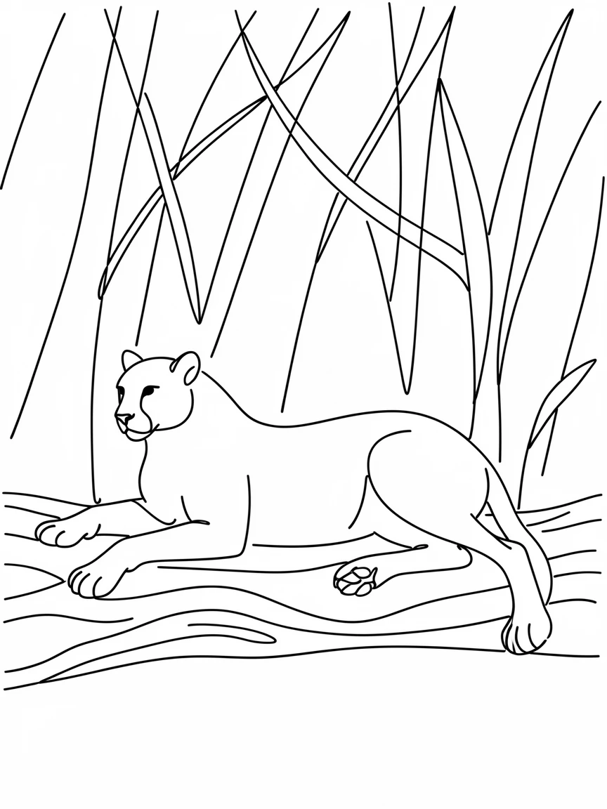 A majestic cheetah resting on a fallen log overlooking the dense jungle.