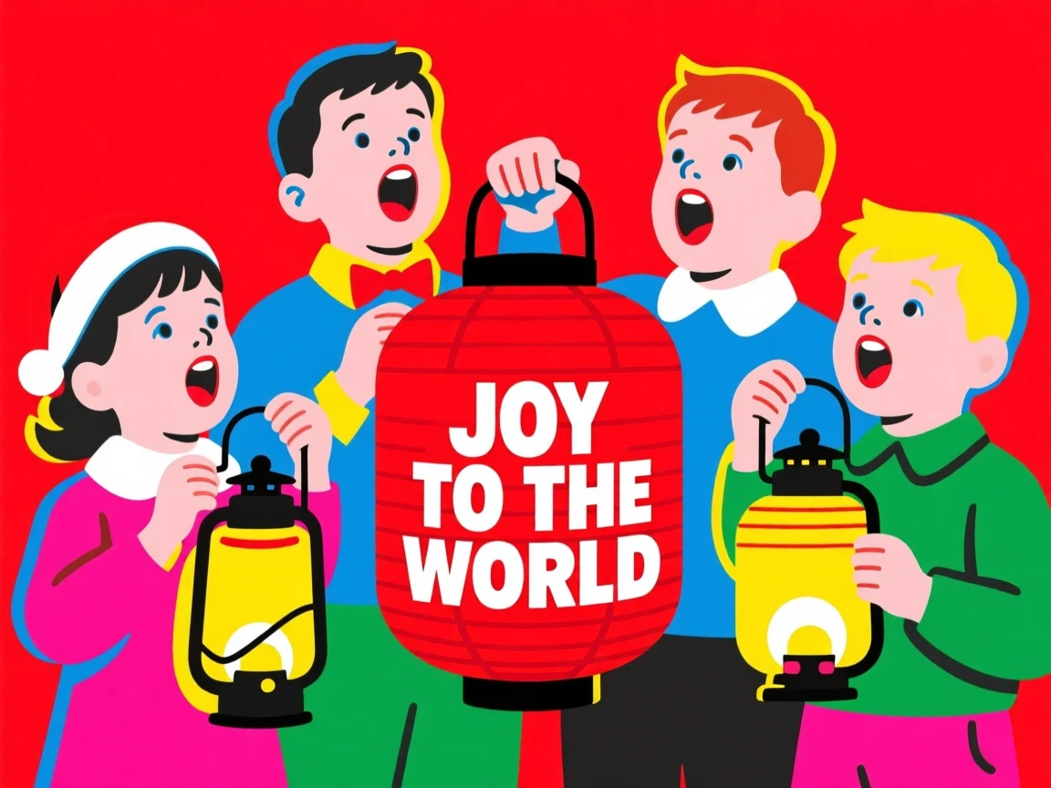 Christmas caroling children with lanterns