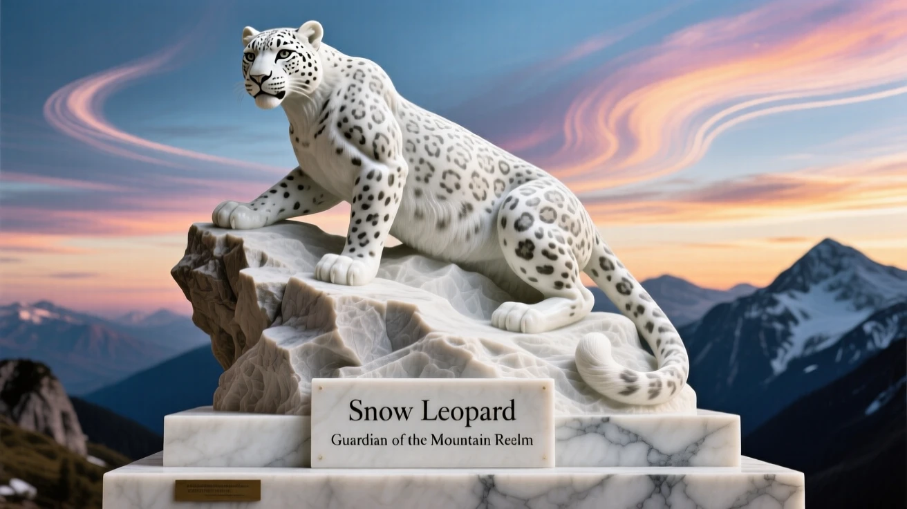 A beautifully composed image of a snow leopard perched on a rocky outcrop, under a brilliant, colorful sky, full of atmosphere and visual storytelling