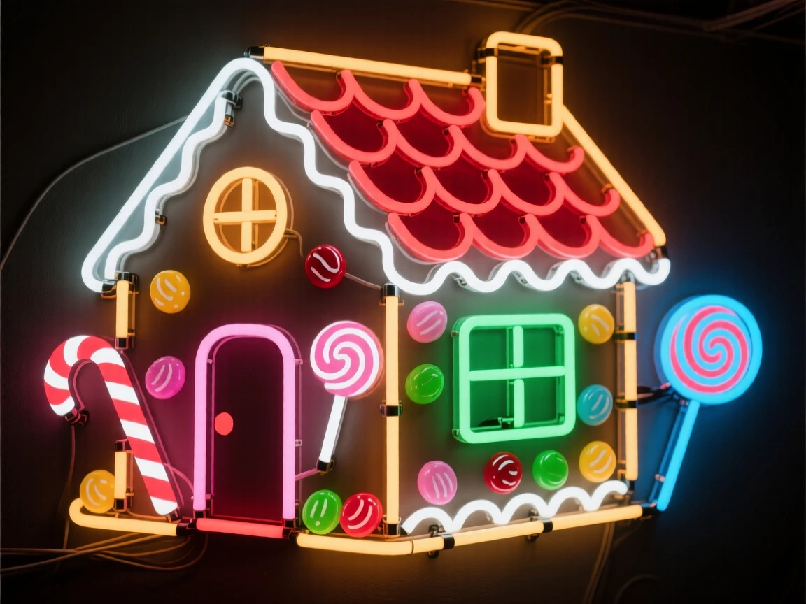 A gingerbread house covered in candy decorations.