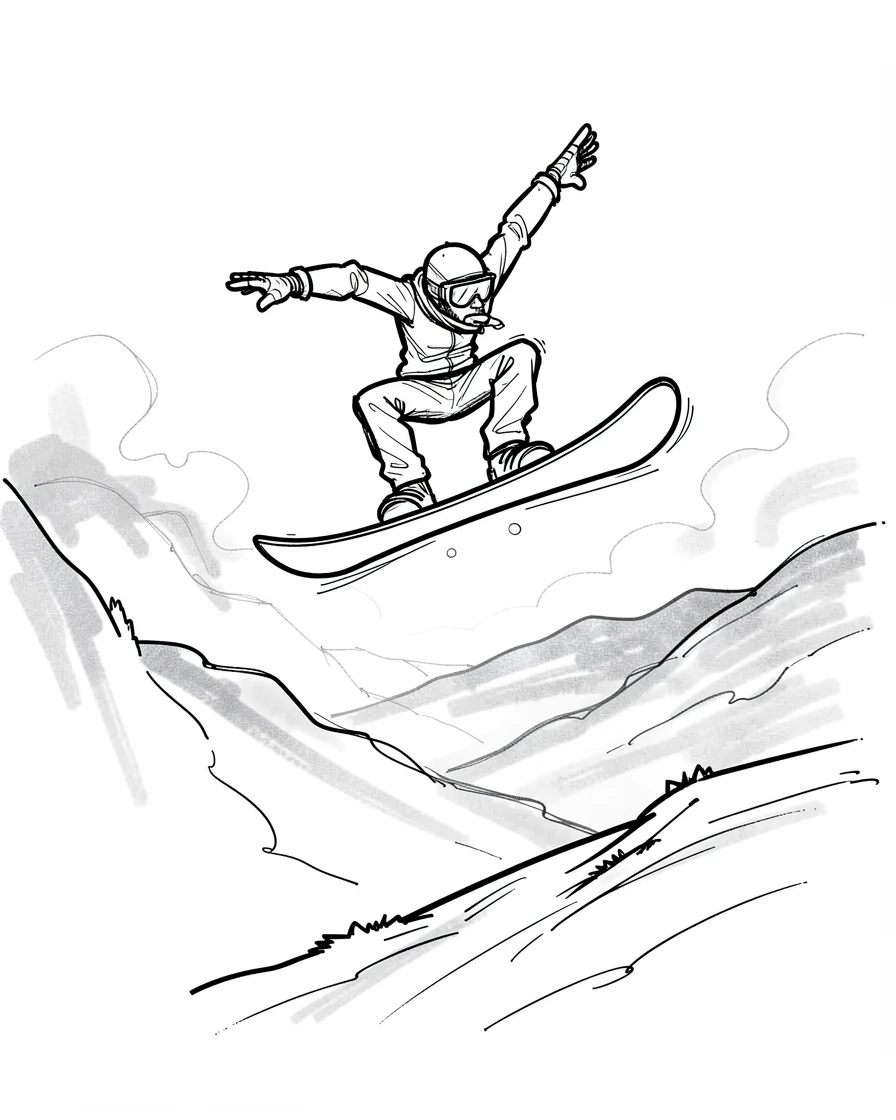 A snowboarder catching air off a jump through a misty valley at dawn.