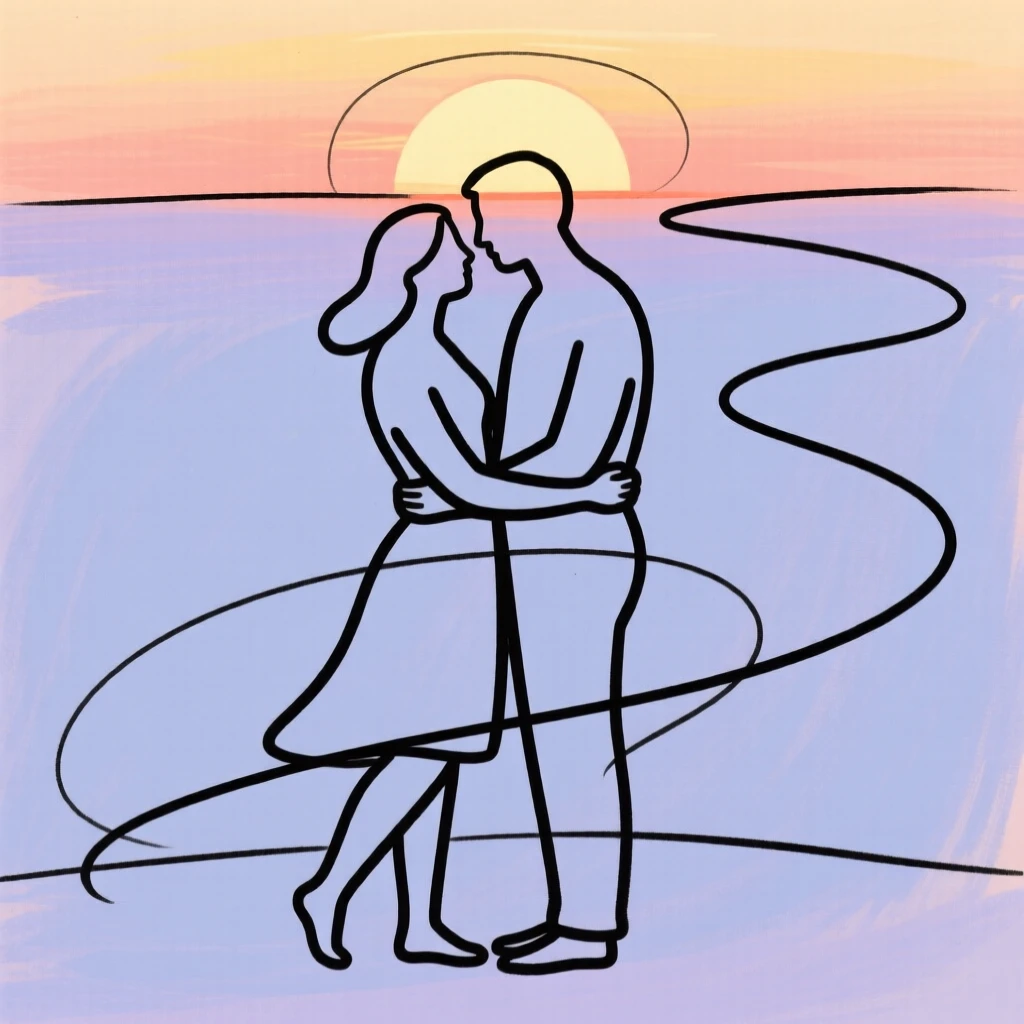 A couple silhouetted against a sunset
