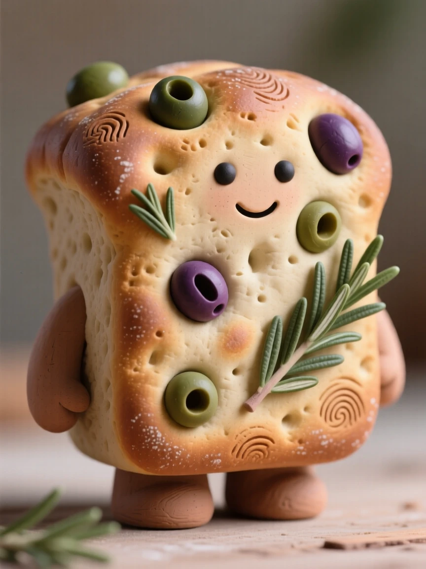 A rustic loaf of focaccia studded with olives and rosemary