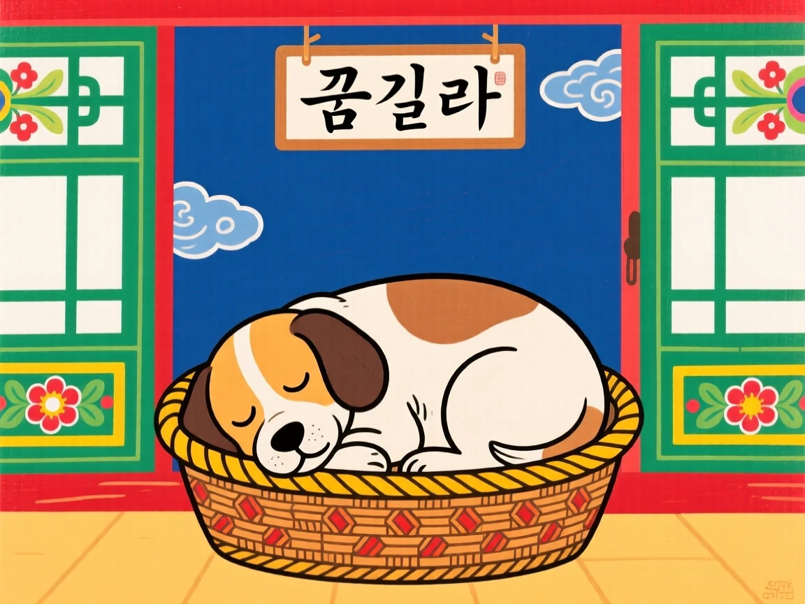 A sleepy old dog sleeping in a basket beside a window.