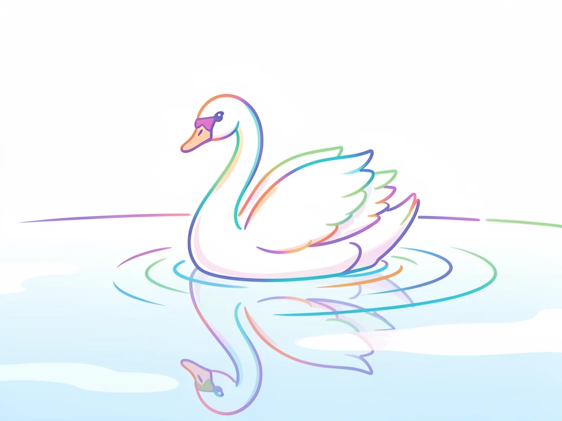A single swan gliding gracefully across a still, glassy lake.
