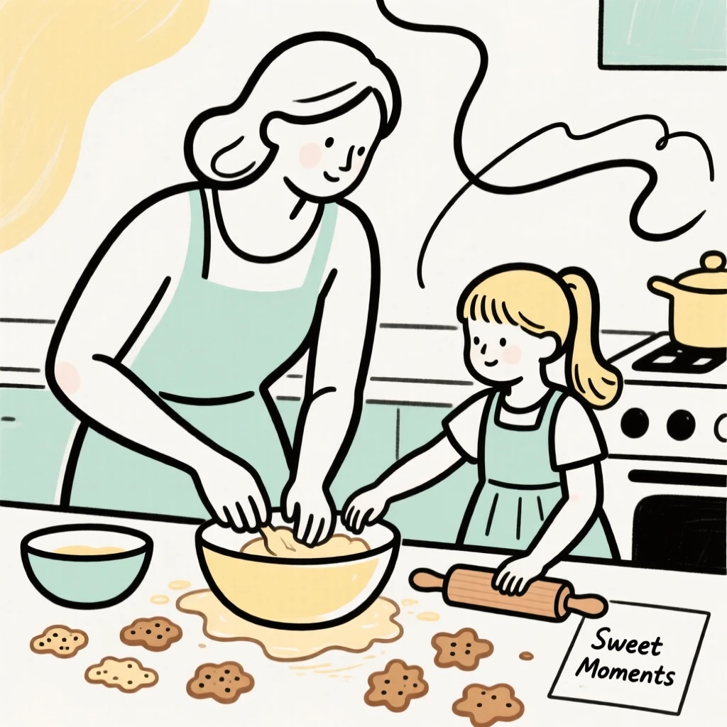 A mother and daughter baking cookies