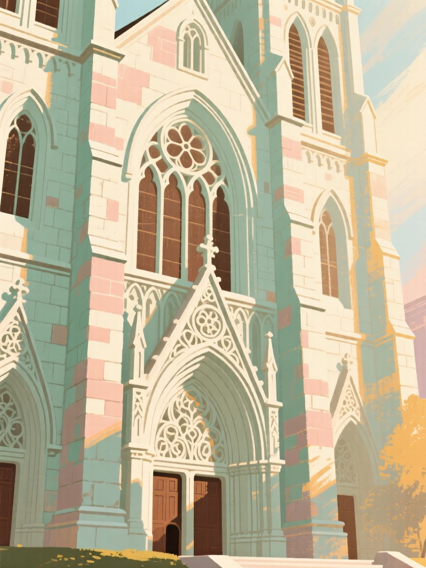 A grand cathedral facade with intricate stone carvings