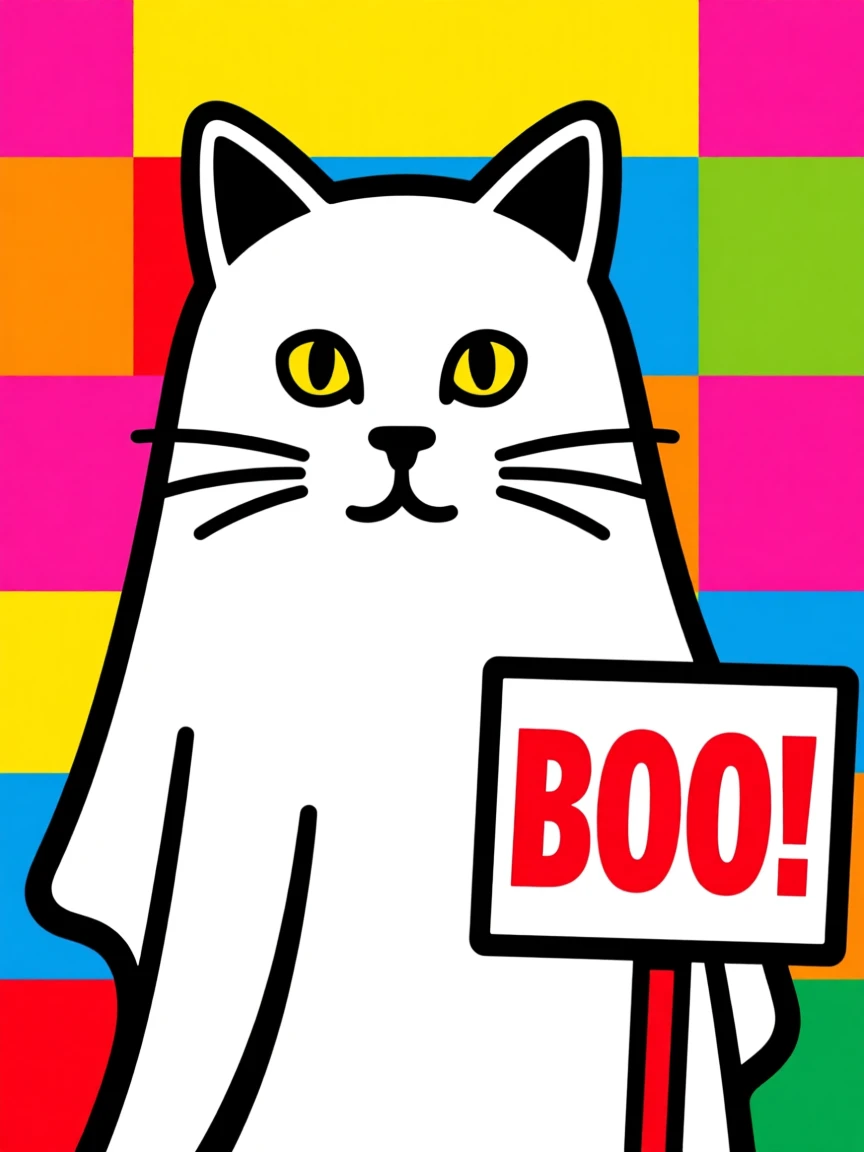 Cat dressed as a ghost for Halloween