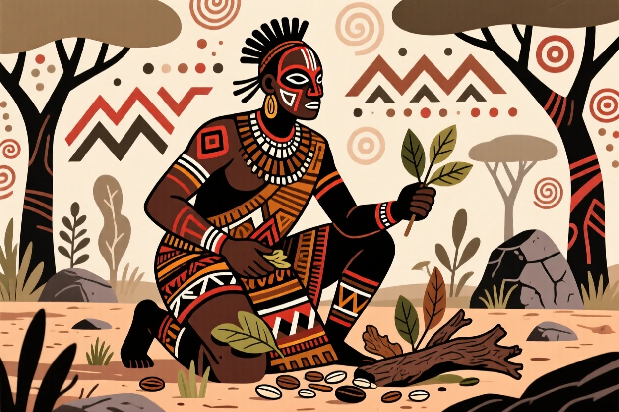 A traveling storyteller gathering materials from the surrounding land.
