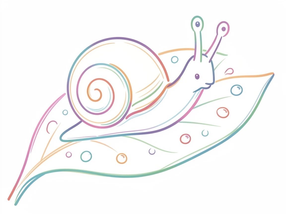A close-up of a snail making its way across a dew-covered leaf.