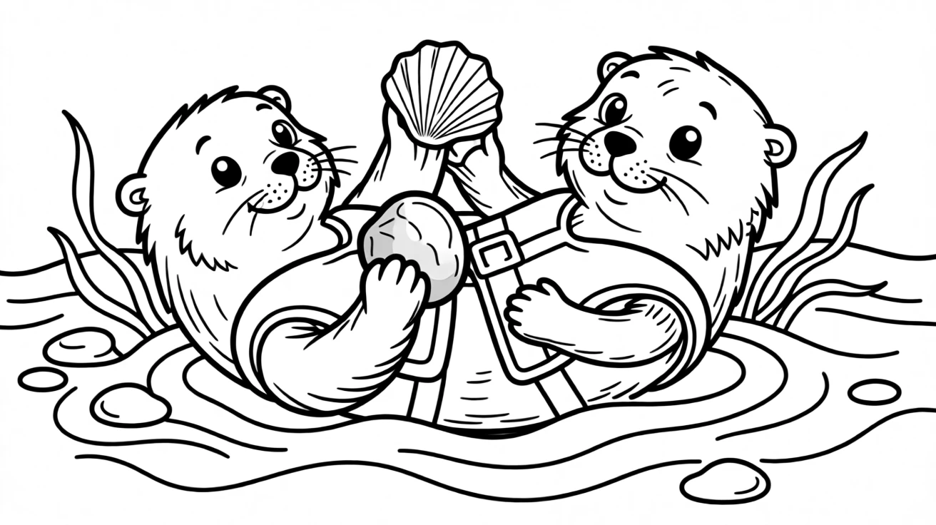 A sea otter floating on its back cracking open a shell
