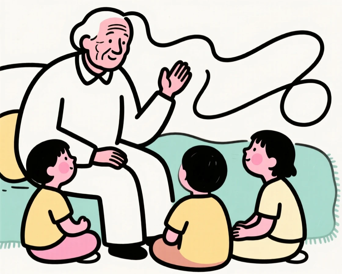 A grandparent telling stories to grandchildren