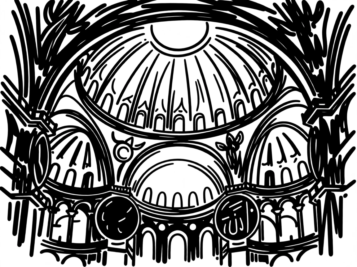 The Hagia Sophia's massive dome illuminated from within at dusk.