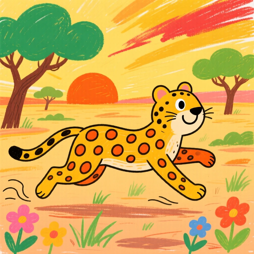 A cheetah sprinting across the savanna at golden sunset on the African plains.