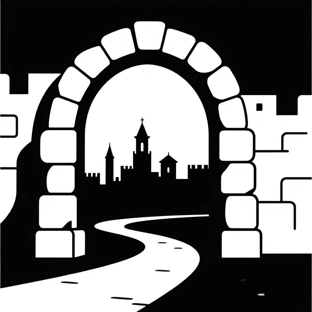 A stone archway leading into an old city.