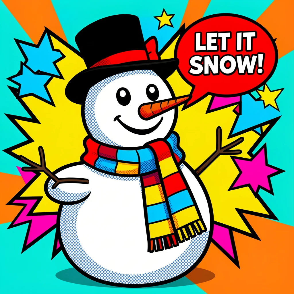 A cheerful snowman wearing a scarf and top hat