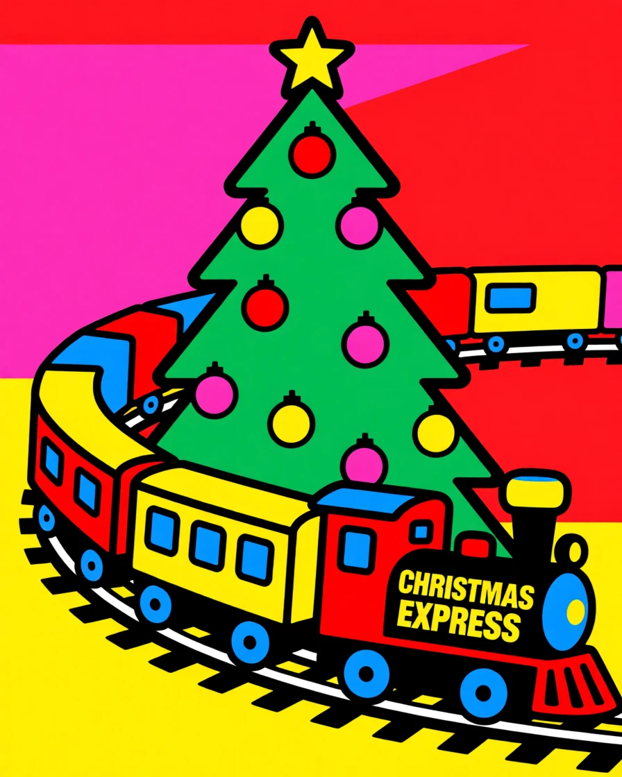 Christmas train set circling a decorated tree