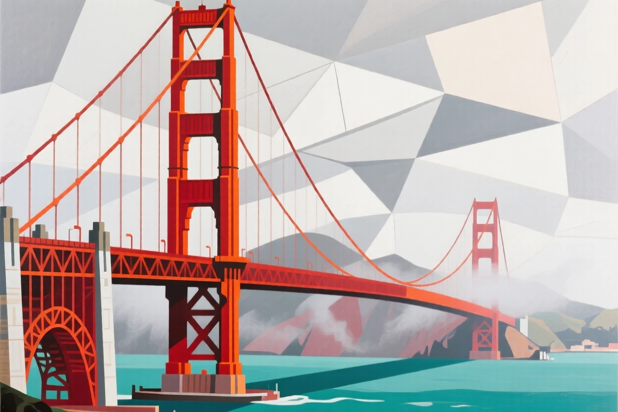 A breathtaking view of the Golden Gate Bridge, wrapped in soft morning mist.