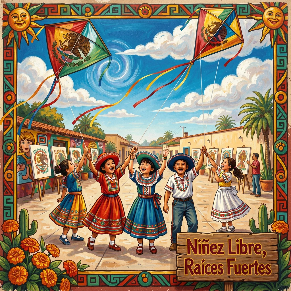 Children flying kites on a breezy summer afternoon