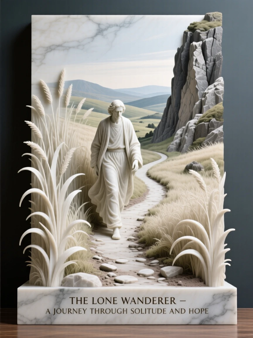 A vivid, emotionally rich scene of a lone wanderer walking a path through tall grass, framed by dramatic natural scenery, designed to captivate and inspire