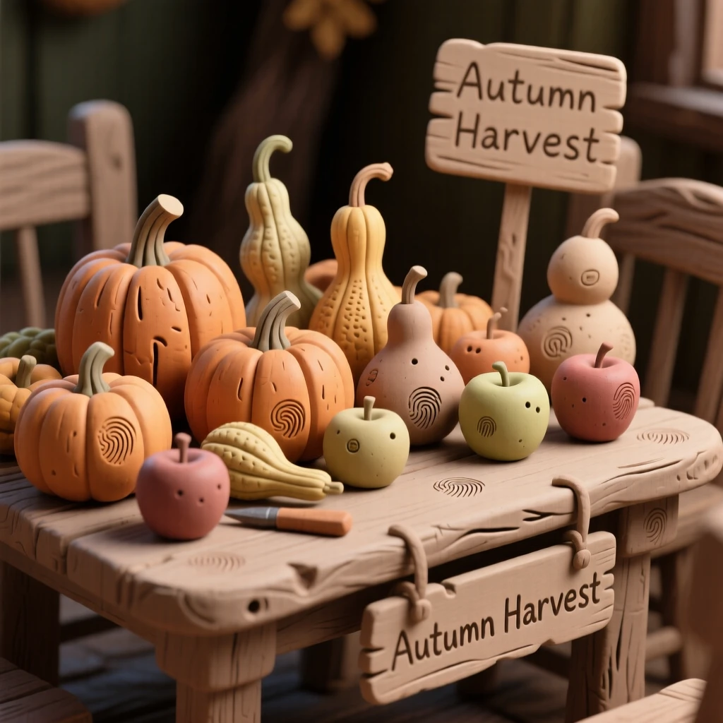 A rustic harvest table spread with pumpkins, gourds, and apples