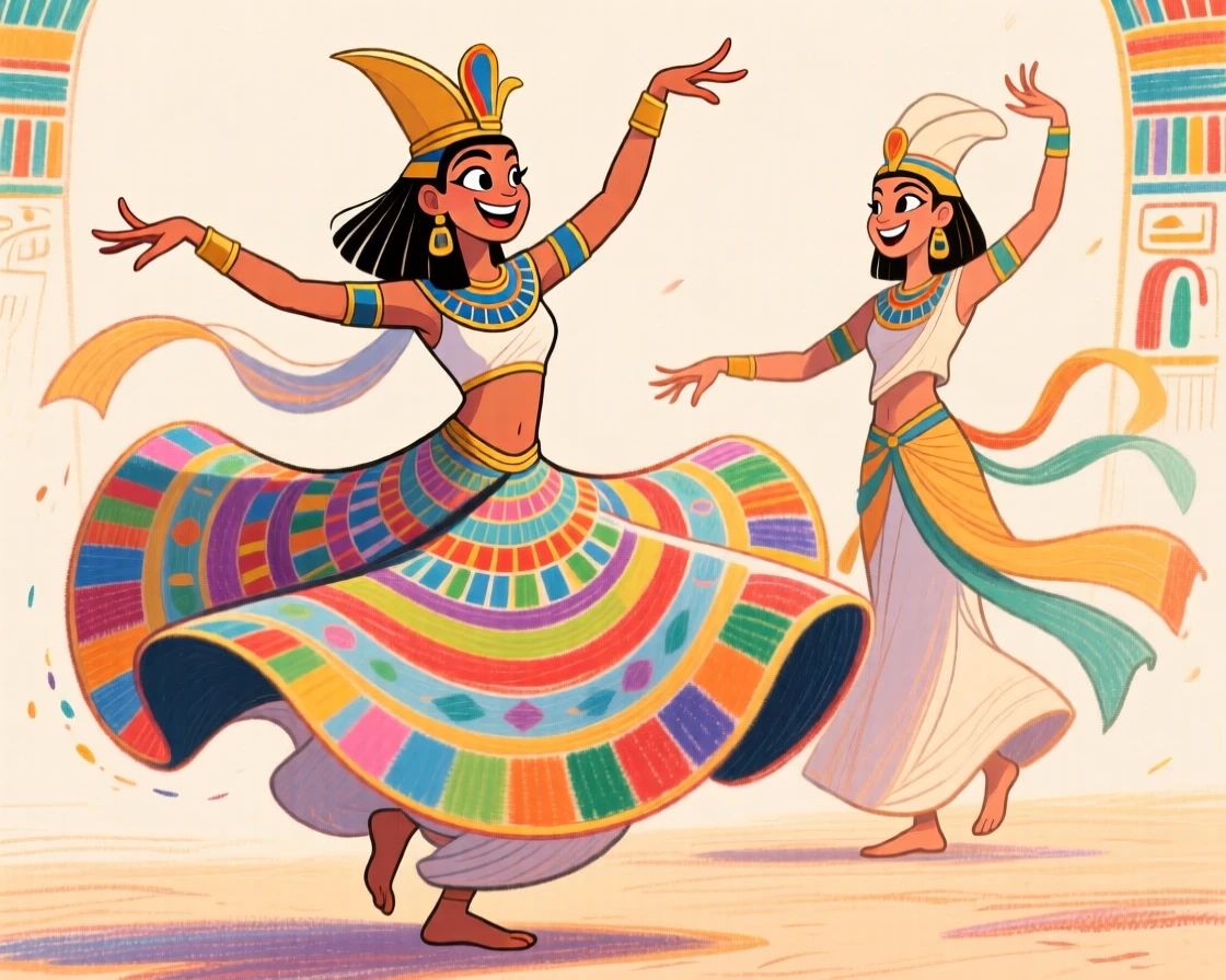 Traditional Egyptian dancers performing a graceful tanoura spinning dance.