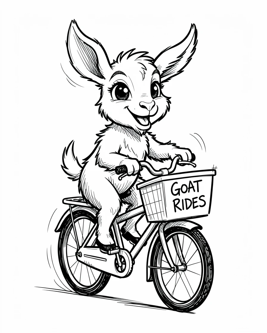 [Cute Animals & Pets] Adorable scene of a curious goat kid riding along in a bicycle basket, bursting with charm and playful energy