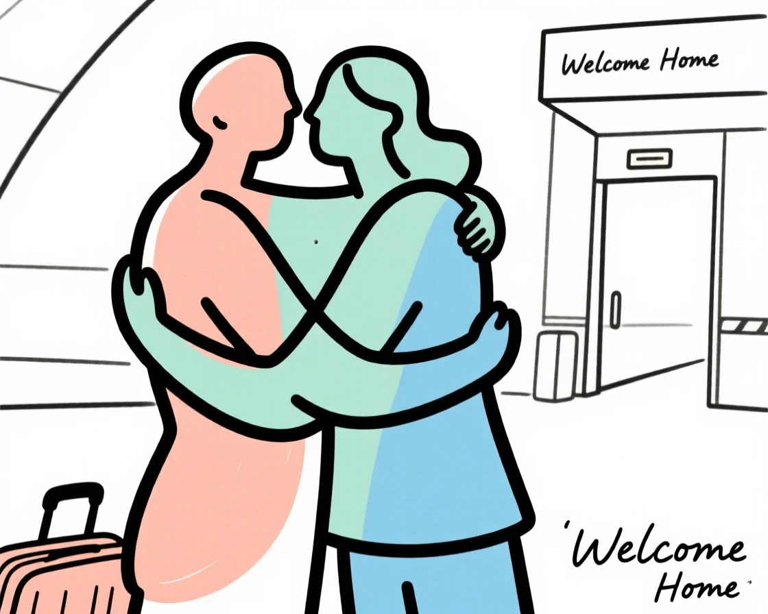 A reunion hug at an airport