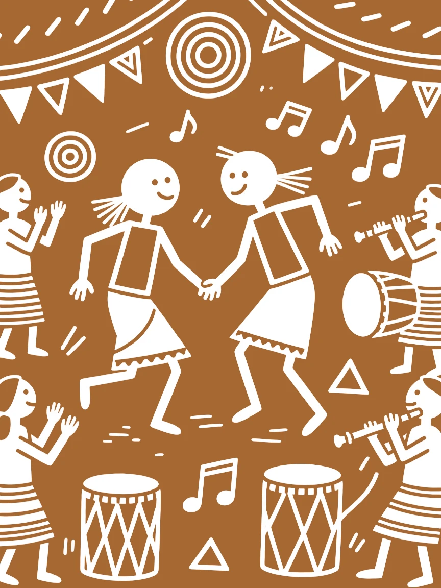A young couple dancing together at a village celebration.