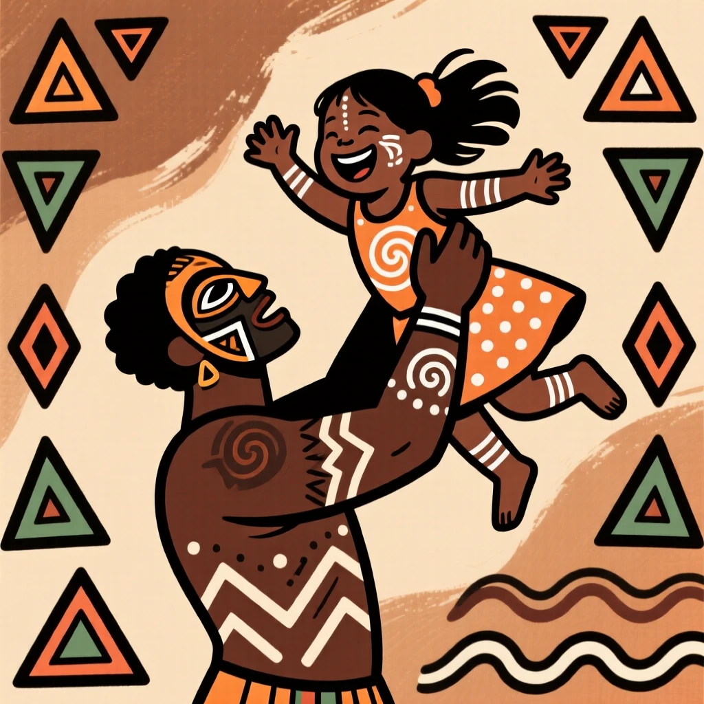 A father lifting his laughing daughter into the air.