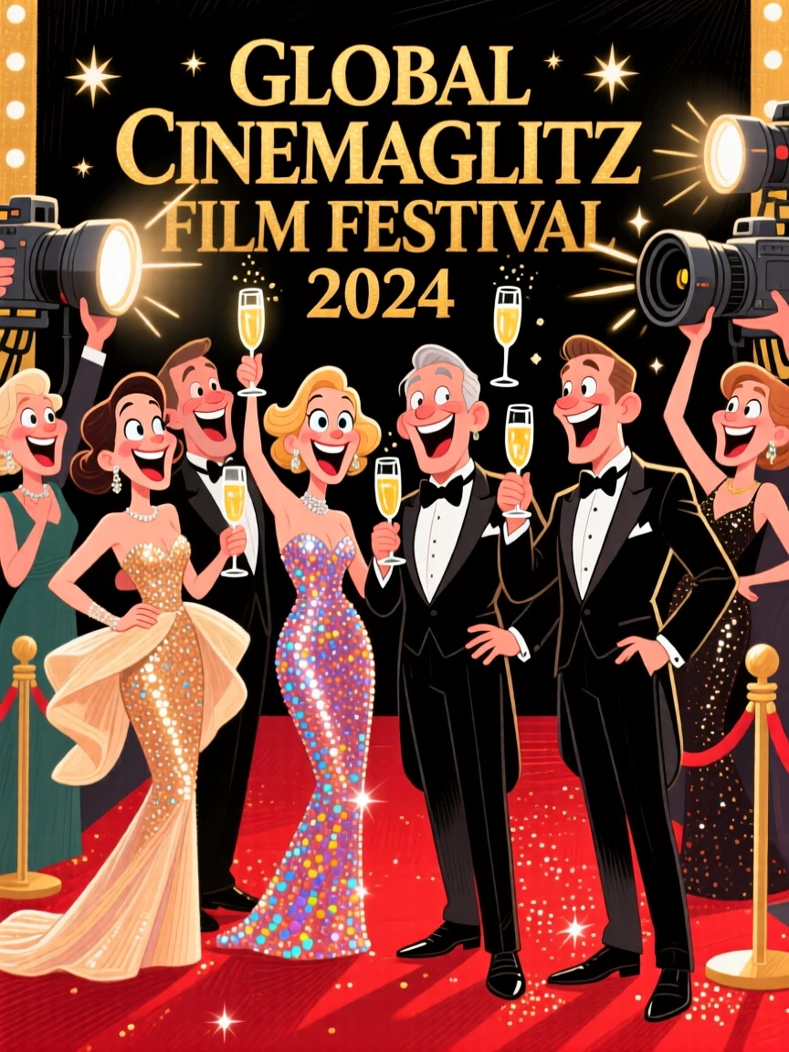 A group celebrating a glamorous international red-carpet film festival.