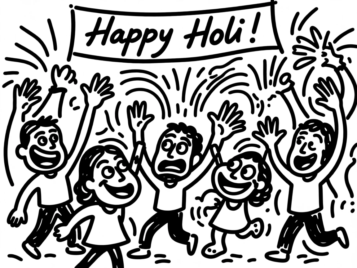 A colorful Holi festival celebration with people joyfully throwing bright powdered colors.